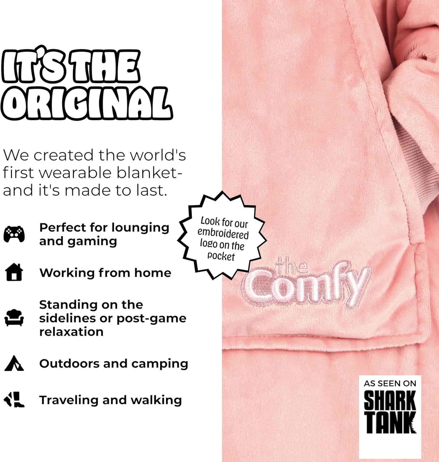 Original | Sherpa Lined Microfiber Fleece Wearable Blanket, Oversized Design with Hood and Pocket from Shark Tank