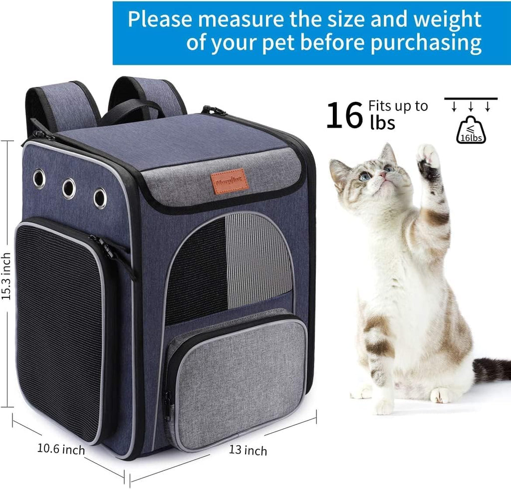 ® Premium Cat and Small Dog Carrier Backpack, Foldable Design with Breathable Fabric, Safety Leash, and Folding Bowl - Perfect for Hiking and Travel