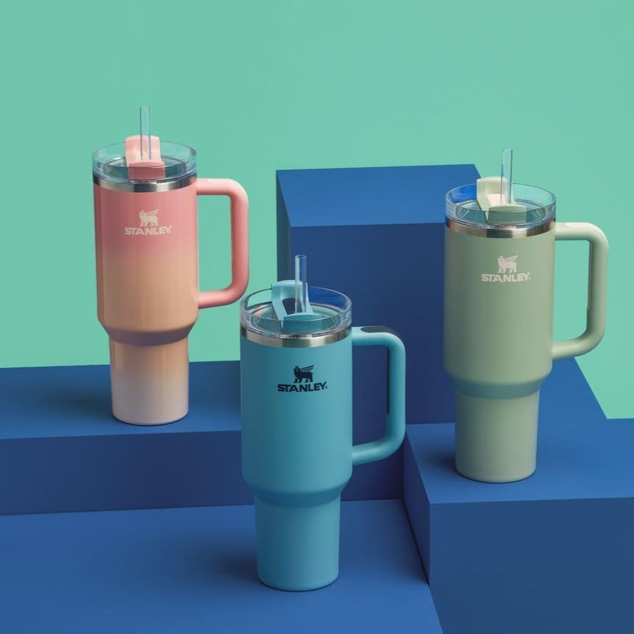 Quencher H2.0 Tumbler with Handle and Straw 40 Oz | Flowstate 3-Position Lid | Cup Holder Compatible for Travel | Insulated Stainless Steel Cup | Bpa-Free | Pink Mesa Sunset