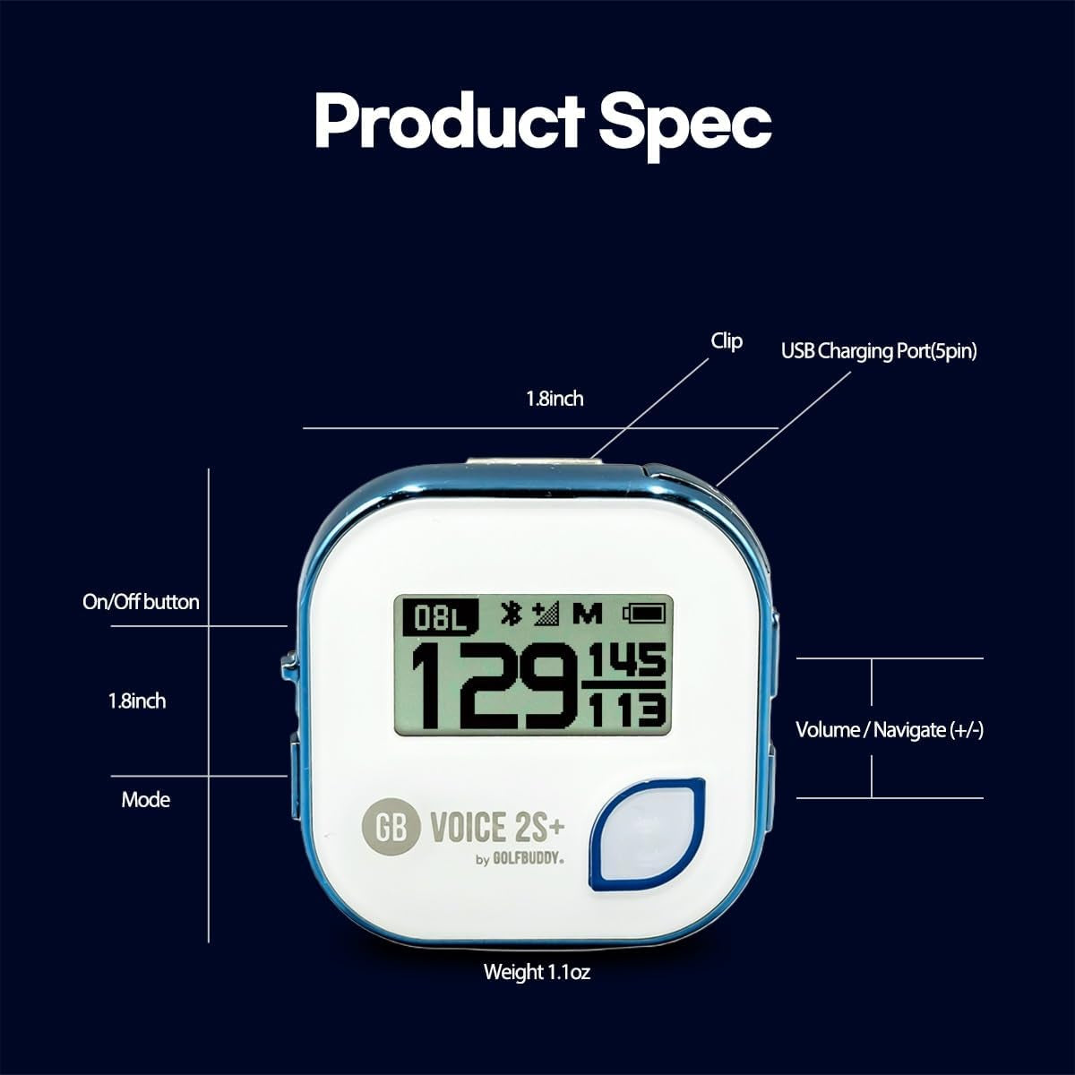 EPHIIONIY  Clip on Voice 2 Golf Navigation GPS for Hat/Gps and Laser Rangefinder, 14 Hours Battery Life, Water Resistant with Lifetime Free Courses and Software Updates,White/Navy