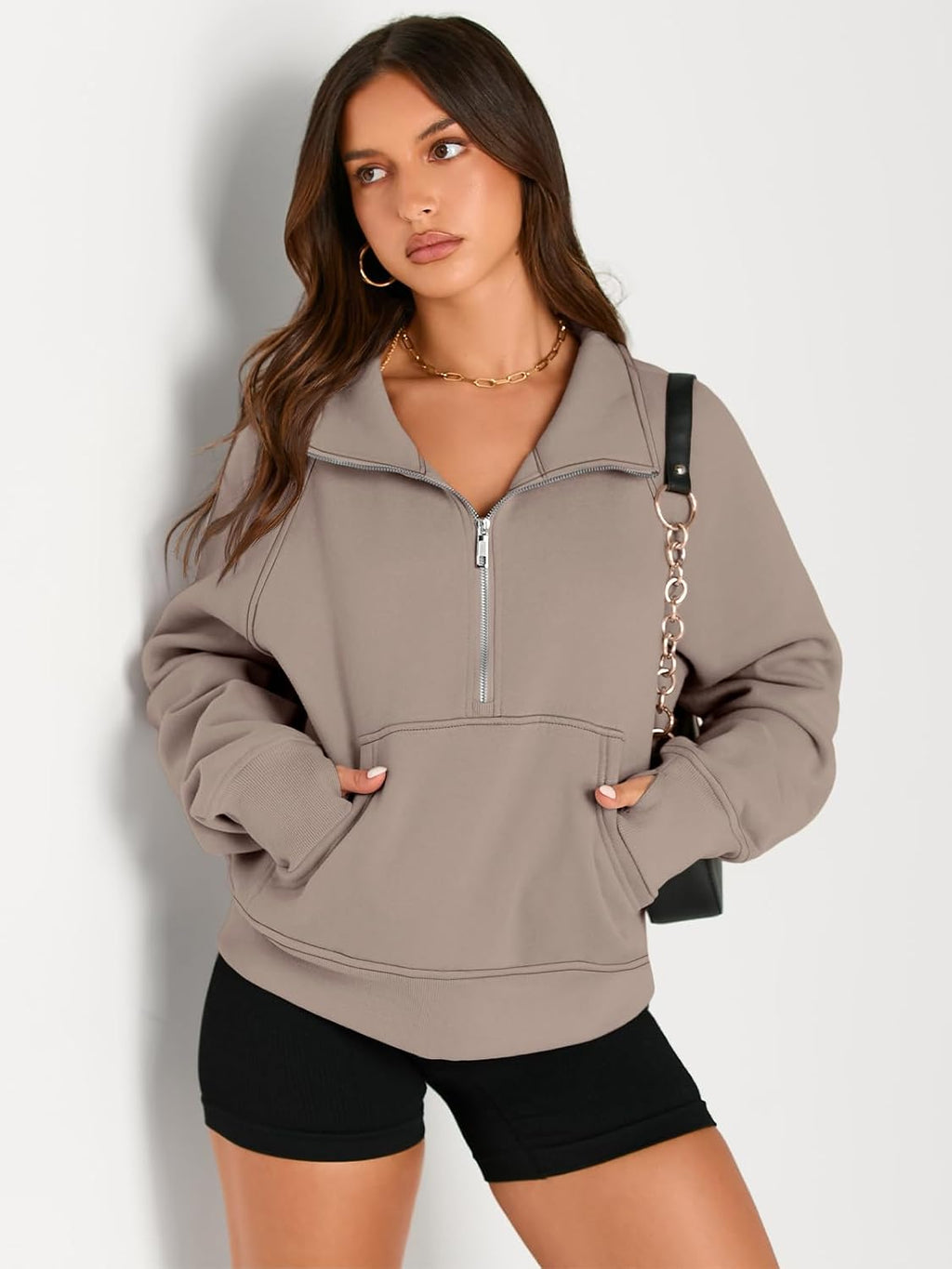 Womens Sweatshirts Half Zip Cropped Pullover Fleece Quarter Zipper Hoodies 2025 Fall Fashion Outfits Clothes