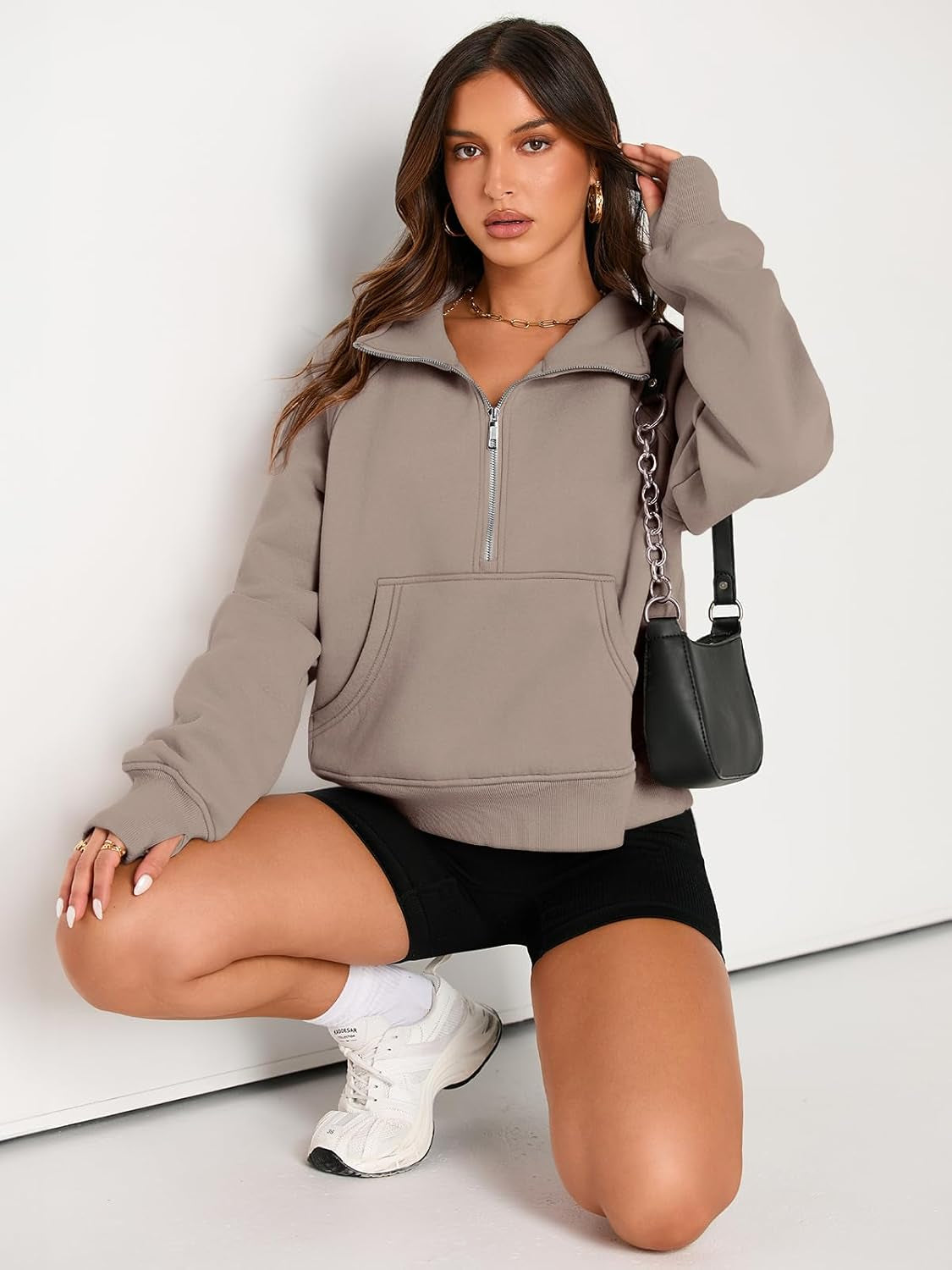 Womens Sweatshirts Half Zip Cropped Pullover Fleece Quarter Zipper Hoodies 2025 Fall Fashion Outfits Clothes