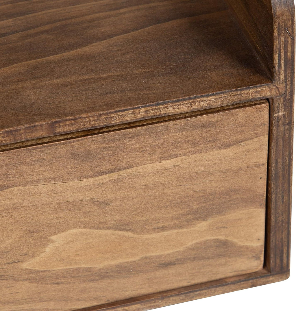 Kitt Floating Shelf Side Table with Drawer, Rustic Brown
