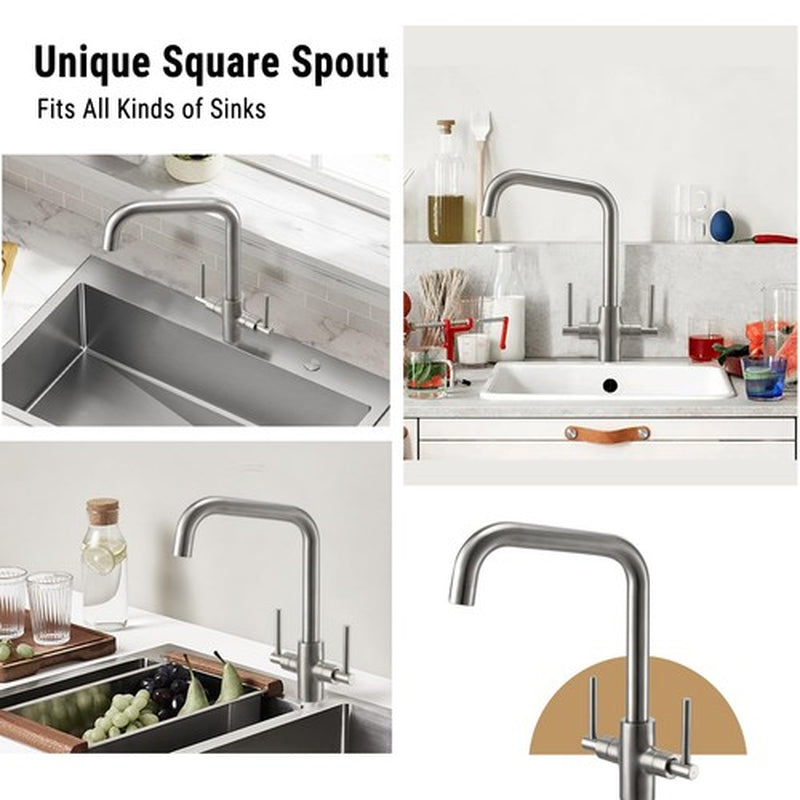 Kitchen Tap Dual Lever Kitchen Mixer Taps 1 Hole without Expert Installation