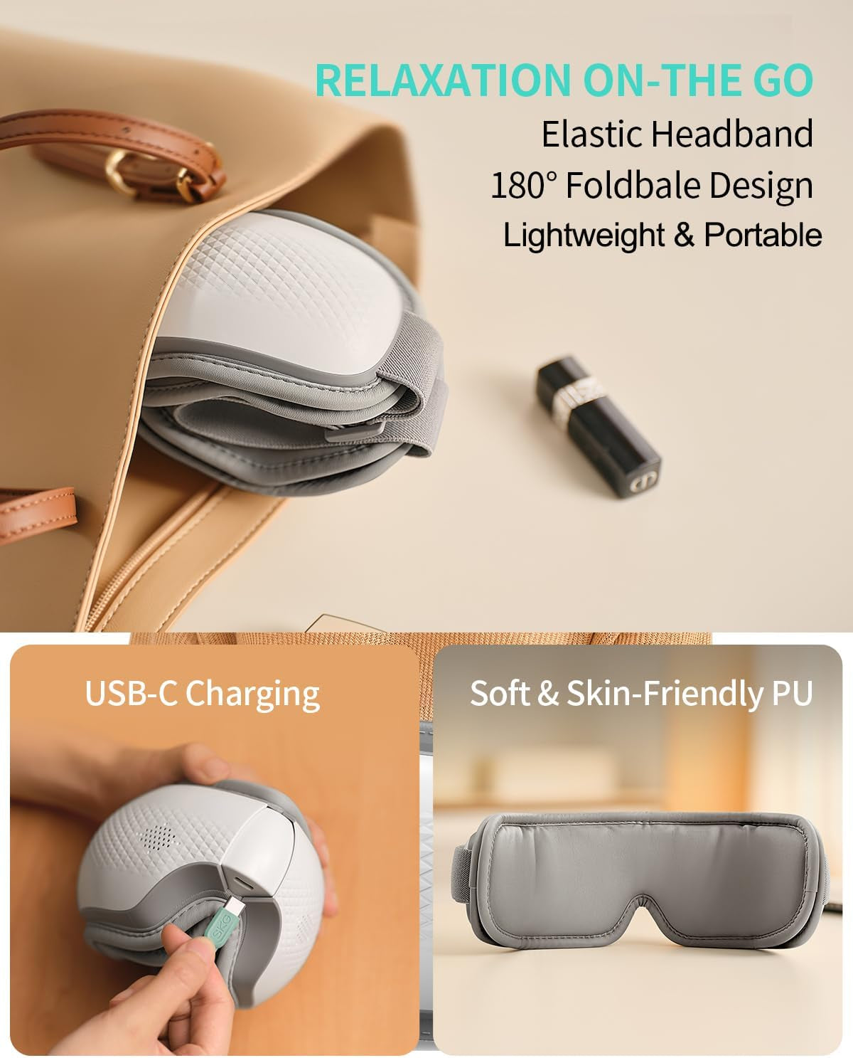 Eye Massager with Heat & Music, Foldable Eye Mask for Migraine & Strain, 5 Massage Modes, Perfect Relaxation Birthday Gifts for Dad, Mom, Men, Women