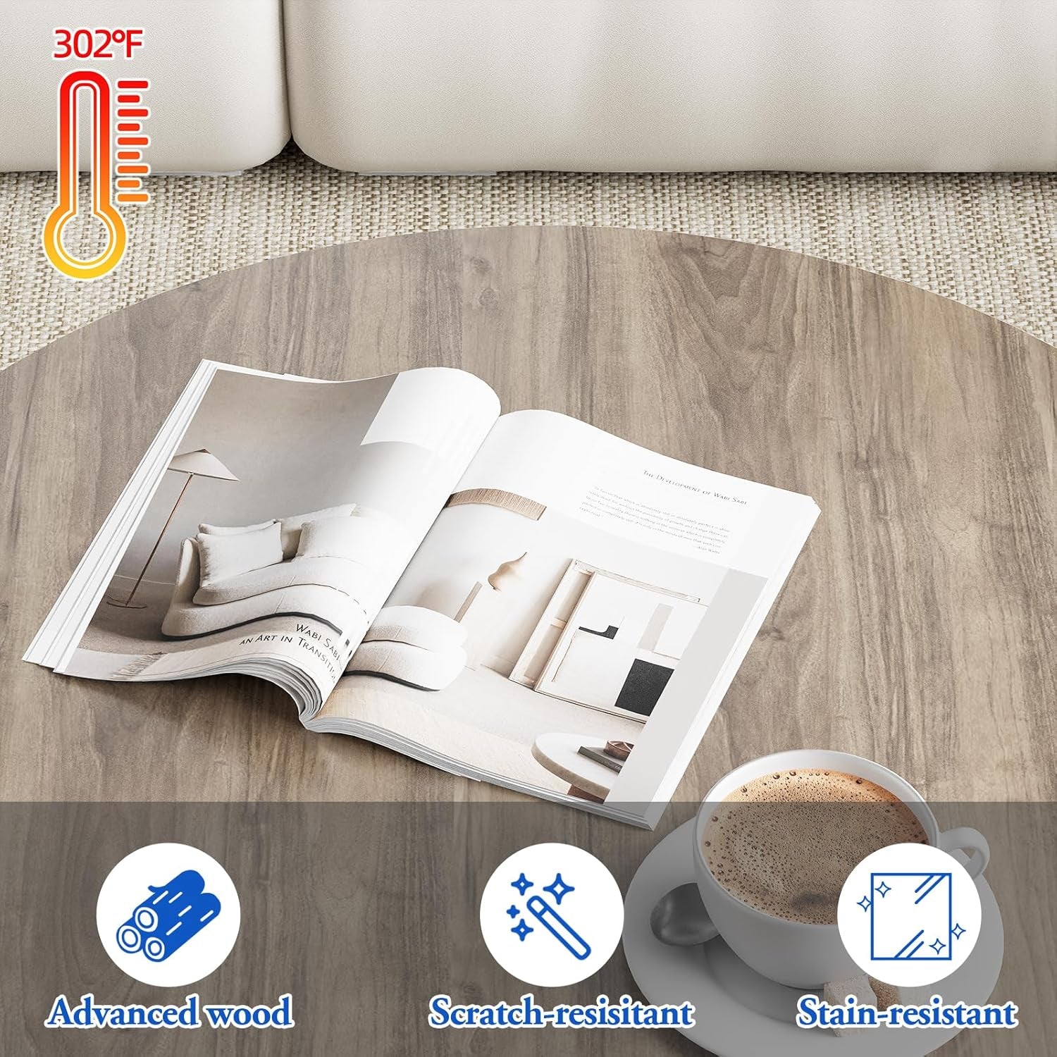 Coffee Table Nesting Side round Table Set of 2 End Table with Sturdy Metal Frame for Living Room Bedroom Apartment Modern Industrial Simple Nightstand,Oak