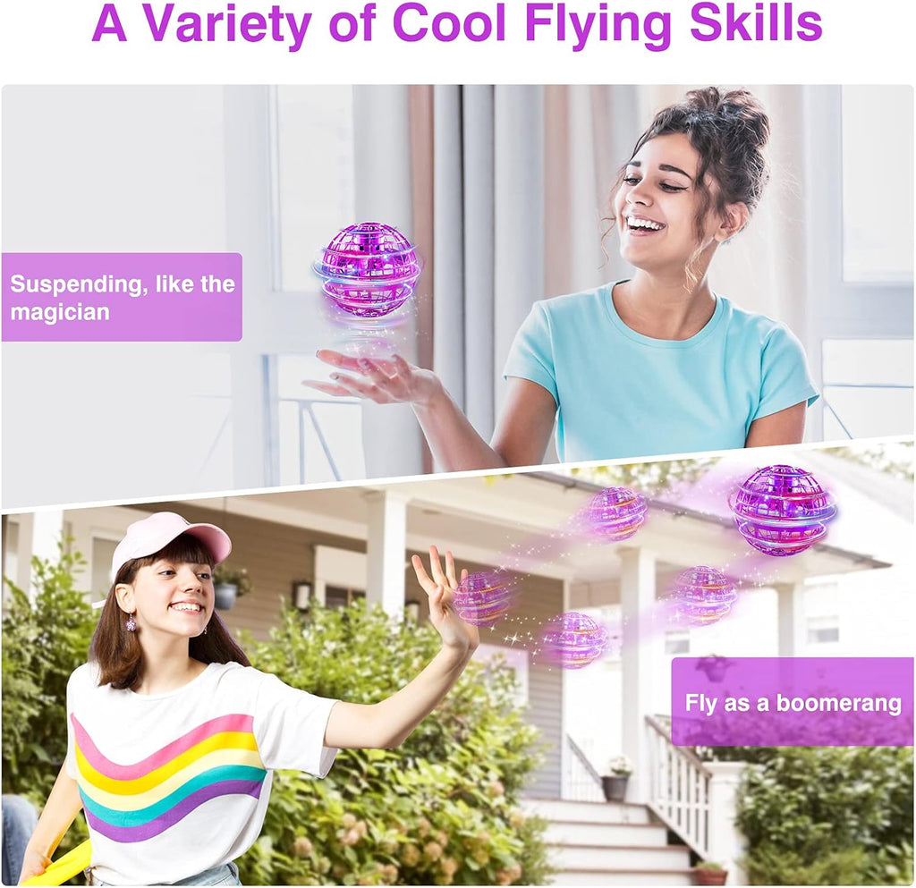 Flying Orb Ball Toy 2025 – Light up Hand Controlled Boomerang Spinner Mini Drone Toy, Hover Cosmic Globe Ball, Cool Christmas & Birthday Gift for Girls Boys Teens Ages 6+ (Purple)