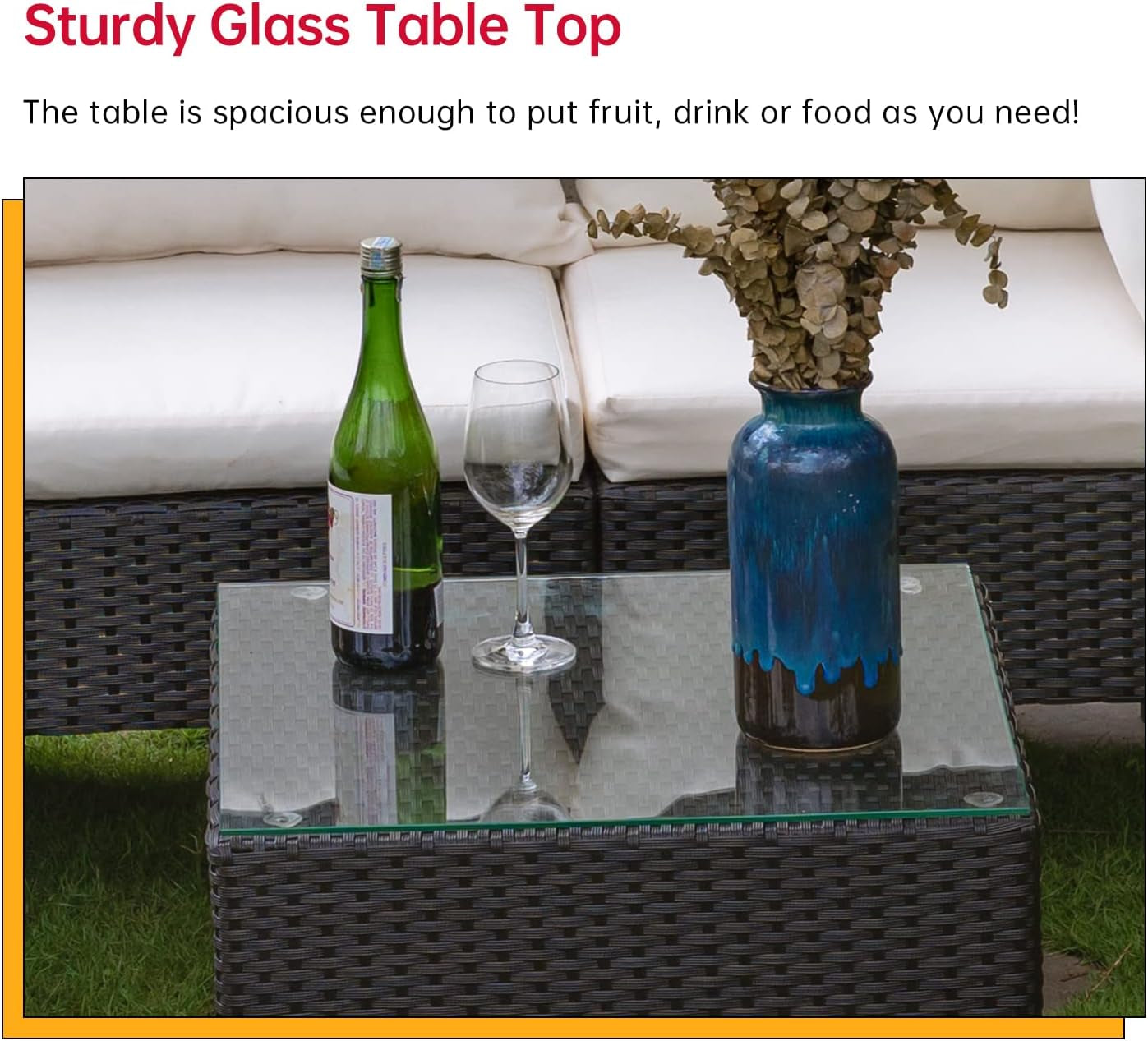 Outdoor Sectional Rattan Chair Wicker Conversation Set Sofas, 5-Piece, Khaki