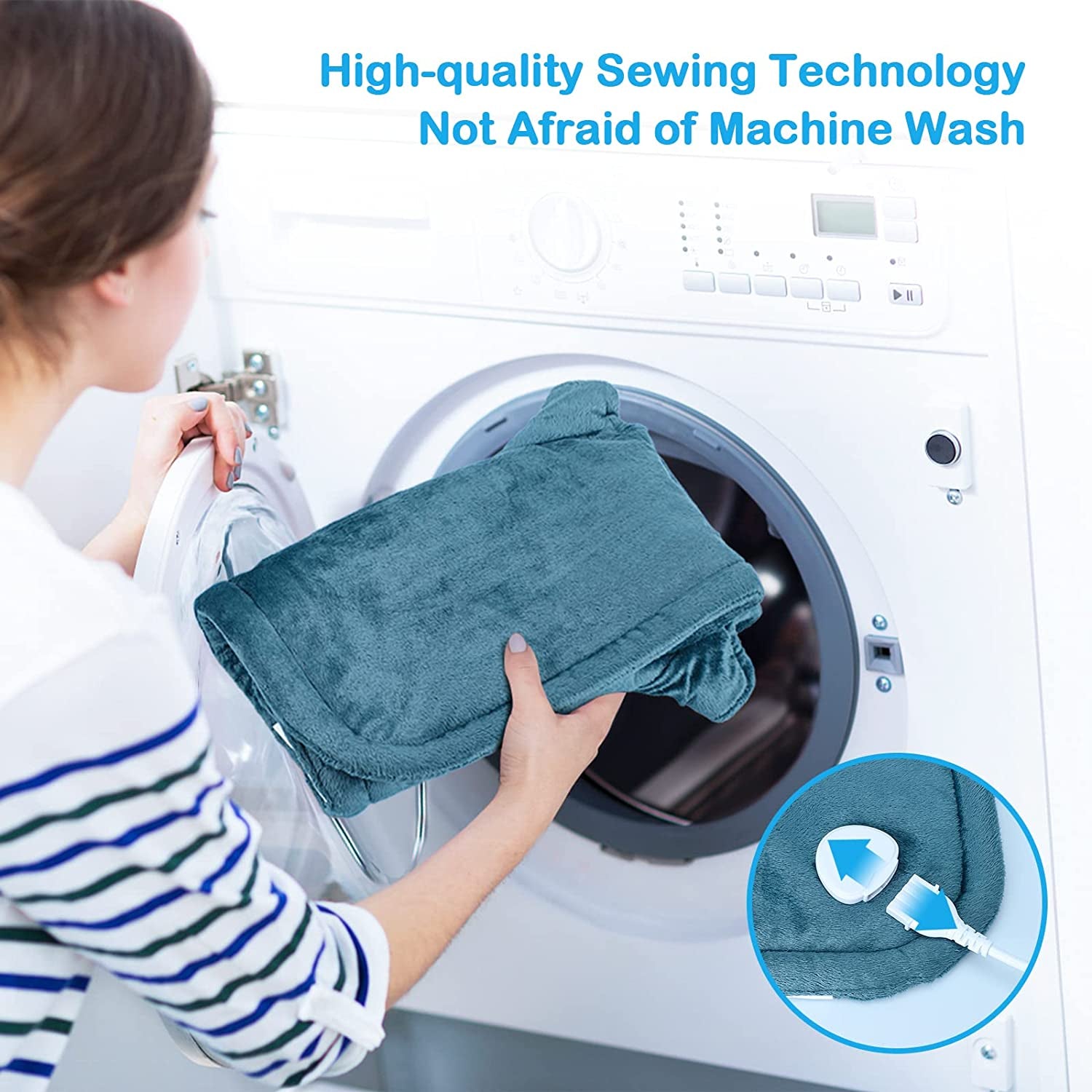 Heating Pad for Neck and Shoulders and Back, Birthday Christmas Gifts for Women Men Mom Wife Seniors, Weighted Electric Heated Wrap for Pain Relief, 6 Heat Settings 4 Timers Auto Off, Blue