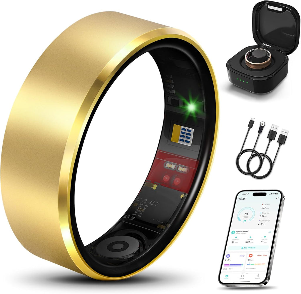 Smart Health Ring 2.0 for Women Men, Slim Scratch & Fingerprint Resistant Design,Efficient Chip Fitness Tracker, Monitors Heart, Blood Oxygen & Pressure, Sleep, Steps, Waterproof, Ios & Android, GD 12