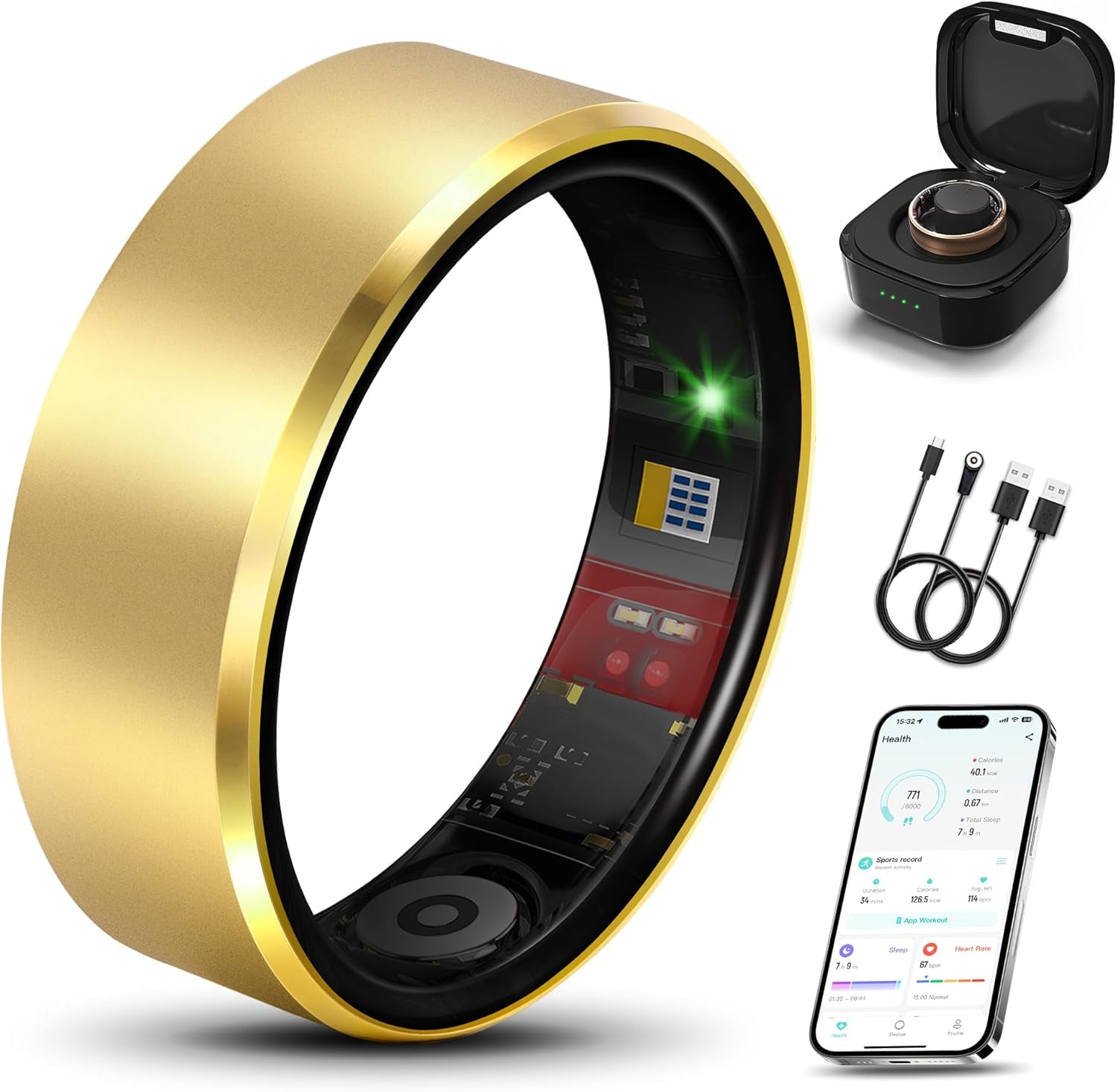 Smart Health Ring 2.0 for Women Men, Slim Scratch & Fingerprint Resistant Design,Efficient Chip Fitness Tracker, Monitors Heart, Blood Oxygen & Pressure, Sleep, Steps, Waterproof, Ios & Android, GD 12