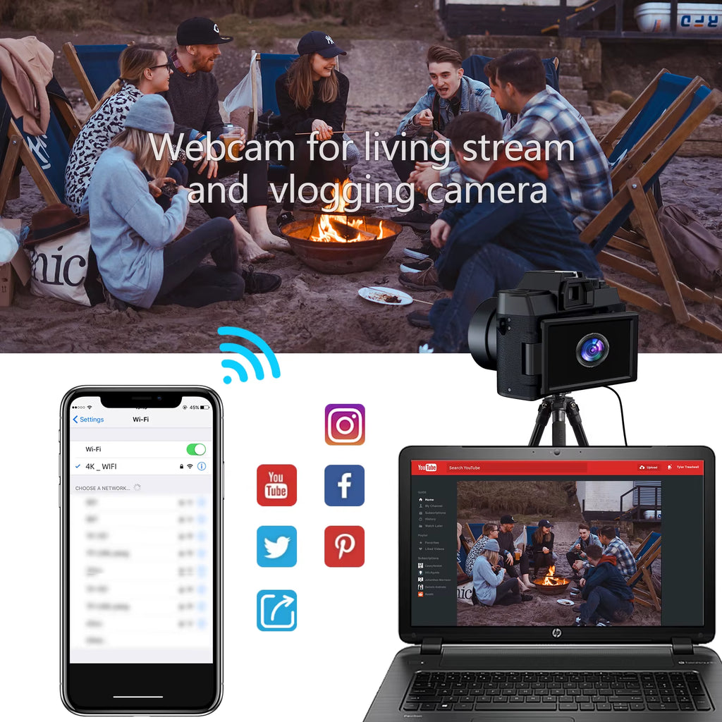 Digital Camera 4K 48MP Autofocus Camera Wifi Photography Support No Battery Use Digital Camera Suitable for Beginners