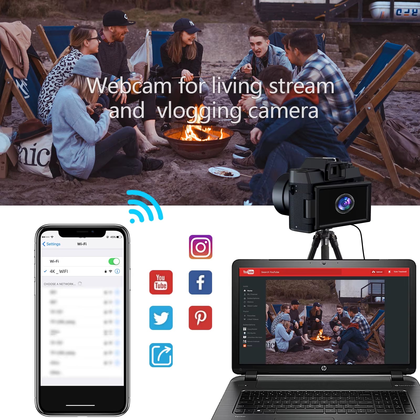 Digital Camera 4K 48MP Autofocus Camera Wifi Photography Support No Battery Use Digital Camera Suitable for Beginners