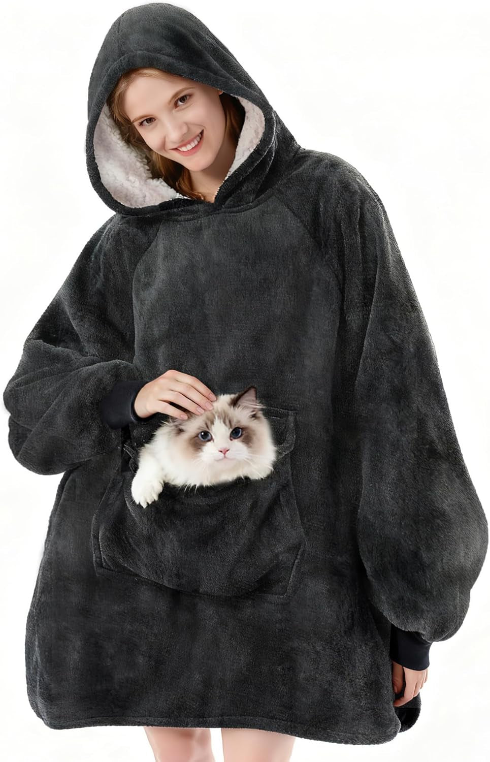 Wearable Blanket Hoodie, Oversized Sherpa Fleece Sweatshirt with Giant Pocket, Birthday Gifts for Women, Warm Christmas Gift for Mom, Wife, or Girlfriend