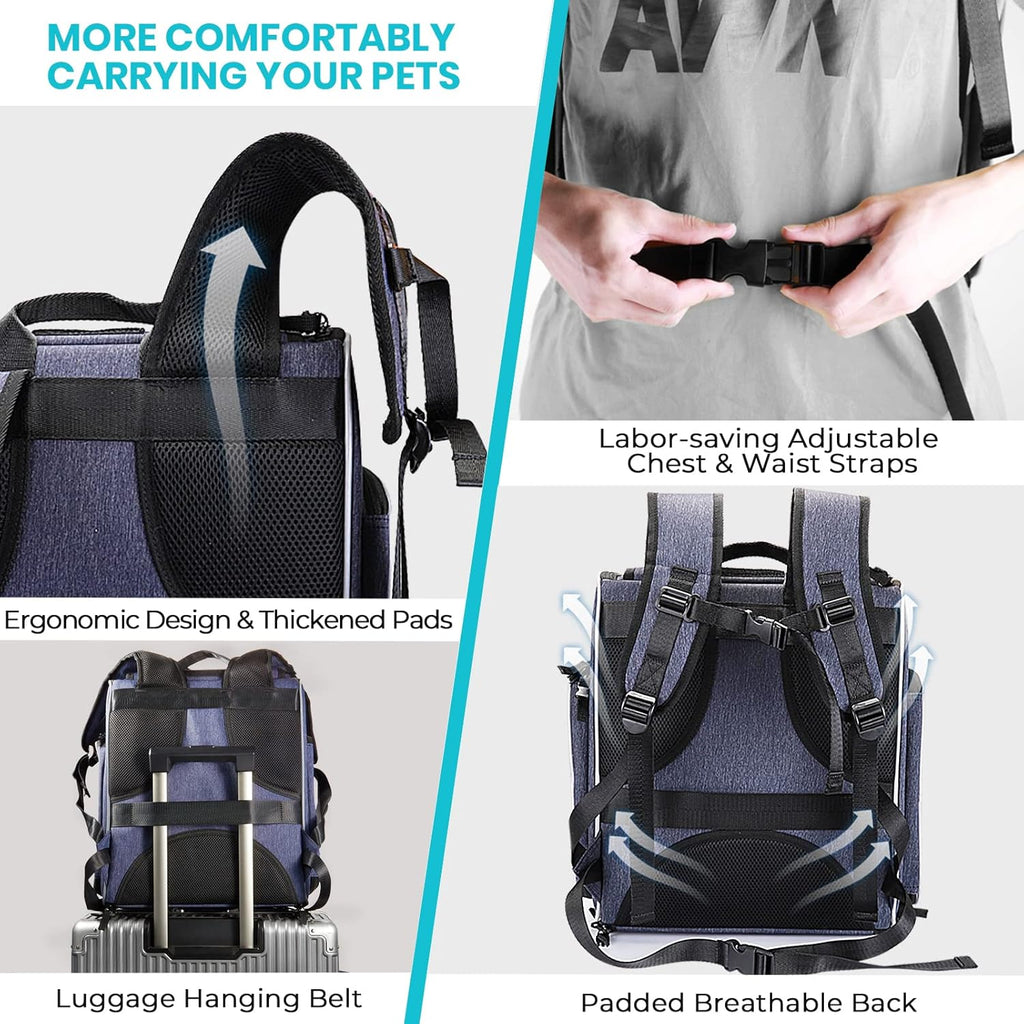 ® Premium Cat and Small Dog Carrier Backpack, Foldable Design with Breathable Fabric, Safety Leash, and Folding Bowl - Perfect for Hiking and Travel